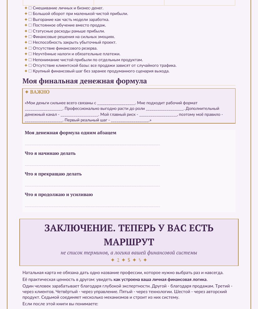 Итоговые рабочие листы и финансовый самоанализ